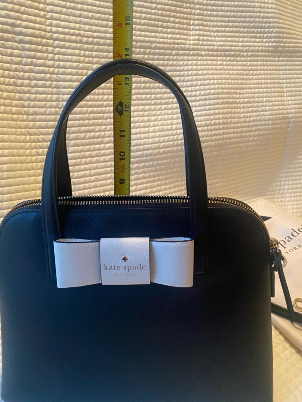 Kate Spade black satchel with white bow accent. Beautiful! - Picture 10 of 11